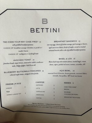 Menu photo 2 Bettini Restaurant Edgartown, MA Menu photo 2 Bettini Restaurant Edgartown, MA