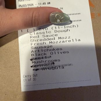 Blaze Pizza - missing basil, spinach, and arugula - Pizza Near Me - Fremont, California