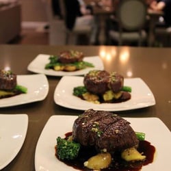 Savory Events - Wood Grilled Filet Mignon with Garlicky Broccolini, Crushed Fingerlings & Cabernet Demi Reduction