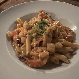 Seafood vodka sauce penne pasta.