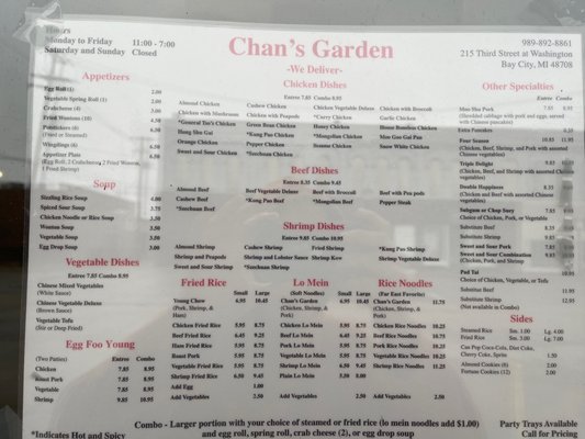 Menu photo 1 Chan's Garden Bay City, MI Menu photo 1 Chan's Garden Bay City, MI