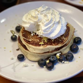 Another Broken Egg Cafe - Gluten free Lemon Blueberry Goat Cheese Pancakes - Breakfast & Brunch Near Me - Nashville, Tennessee Another Broken Egg Cafe - Gluten free Lemon Blueberry Goat Cheese Pancakes - Breakfast & Brunch Near Me - Nashville, Tennessee