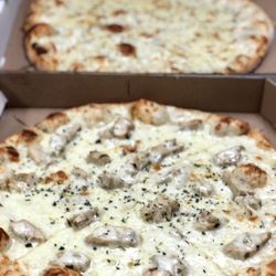 Gzim's Pizza - Chicken Alfredo and cheese and Alfredo Pizza