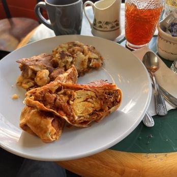 The Corner - Table with duck burrito and beverages - Breakfast & Brunch Near Me - Milford, Connecticut
