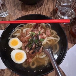 Udon with crispy pork.