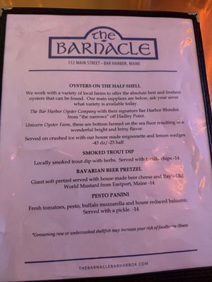 Menu photo 1 The Barnacle Bar Harbor, ME Menu photo 1 The Barnacle Bar Harbor, ME