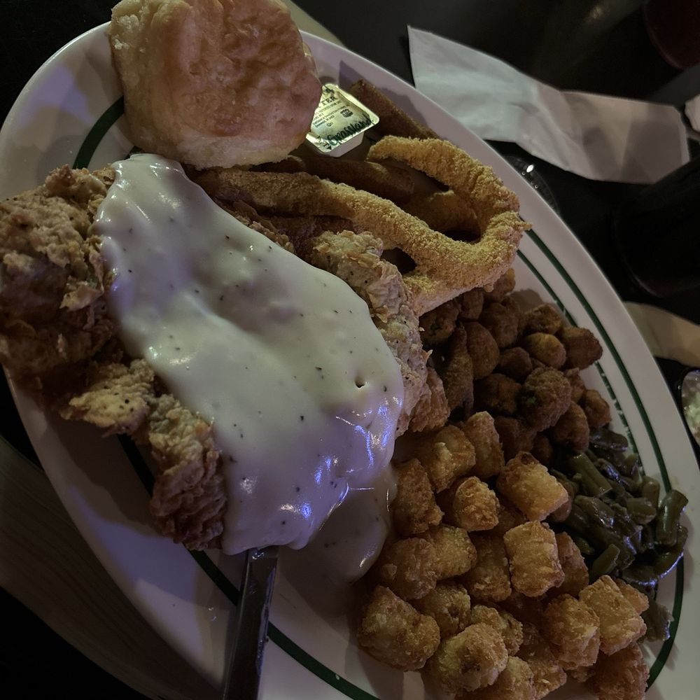 Kendall's Restaurant - Chicken fried Steak and Catfish with Okra, Tots and Green beans - American Near Me - Noble, Oklahoma