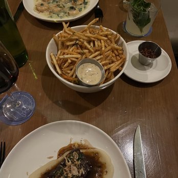 Lindens - Spring Carrot Ravioli, Hanger Steak, Shoestring French Fries - New American Near Me - New York, New York Lindens - Spring Carrot Ravioli, Hanger Steak, Shoestring French Fries - New American Near Me - New York, New York