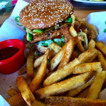 Chili's - Vegetarian Black Bean Burger and French Fries - American Near Me - Fair Oaks, California Chili's - Vegetarian Black Bean Burger and French Fries - American Near Me - Fair Oaks, California
