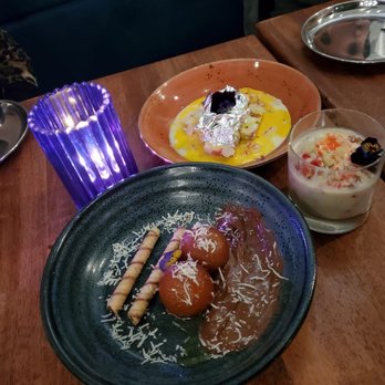 Khan Saab Desi Craft Kitchen - Gulab jamun with nutella sauce, Double ka tukra (bread pudding) and falooda - Pakistani Near Me - Fullerton, California Khan Saab Desi Craft Kitchen - Gulab jamun with nutella sauce, Double ka tukra (bread pudding) and falooda - Pakistani Near Me - Fullerton, California