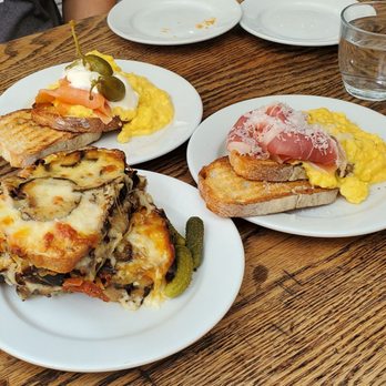 Buvette - Saumon Fume (Top Left), Croque Forestier (Middle), and Jambon Cru (Top Right) - French Near Me - New York, New York Buvette - Saumon Fume (Top Left), Croque Forestier (Middle), and Jambon Cru (Top Right) - French Near Me - New York, New York
