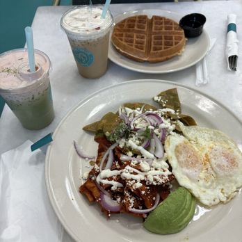 One Twelve Caffe - Red Chilaquiles Classic Belgian Waffle strawberry Matcha Latte rose latte - Coffee & Tea Near Me - Downey, California One Twelve Caffe - Red Chilaquiles Classic Belgian Waffle strawberry Matcha Latte rose latte - Coffee & Tea Near Me - Downey, California