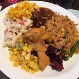 First plate from the buffet started with the salad bar. I then found the Hakka section, so I messed up my plate. No regrets! First plate from the buffet started with the salad bar. I then found the Hakka section, so I messed up my plate. No regrets!