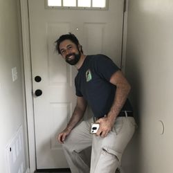 Bjorn in action, after perfectly installing my new doorknob and deadbolt in under ten minutes. He's the man.