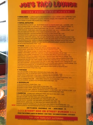 Menu photo 8 Joe's Taco Lounge & Salsa Mill Valley, CA