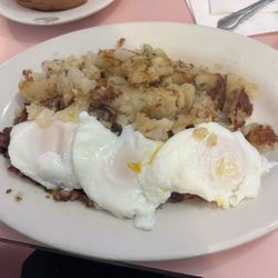 Corned Beef Hash and Poached 2 Eggs Any Style