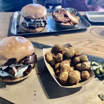 Ice House - Brisket burger with fried okra - Sports Bars Near Me - Frisco, Texas Ice House - Brisket burger with fried okra - Sports Bars Near Me - Frisco, Texas