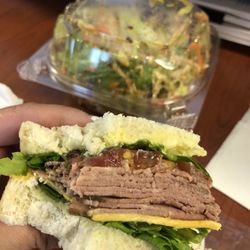 Feather Cafe - Lunch time! Cheddar/Roast Beef and side salad (Asian chicken).