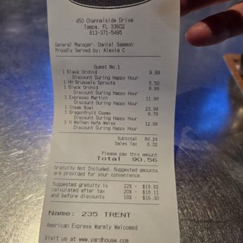 Yard House - 2025-6-13 Receipt - Bars Near Me - Tampa, Florida Yard House - 2025-6-13 Receipt - Bars Near Me - Tampa, Florida