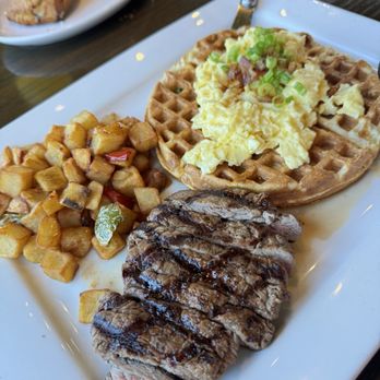 Smith's Landing Seafood Grill - Grilled steak waffle and eggs - Seafood Near Me - Antioch, California Smith's Landing Seafood Grill - Grilled steak waffle and eggs - Seafood Near Me - Antioch, California
