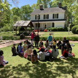 Smith Plantation Home - School children picnicking after a tour at Smith Plantation