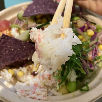 Poke Parlor - Mushy Rice!! Had to throw the rest of the bowl away since the bottom half of the rice base was really overcooked. - Poke Near Me - Berkeley, California