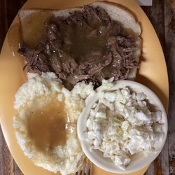 Renee's Cafe - Daily special of open-faced beef roast, potatoes with gravy, and coleslaw