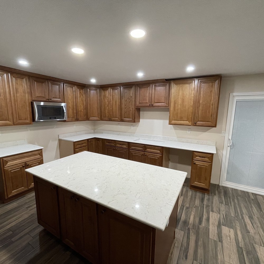 Kitchen sink and island