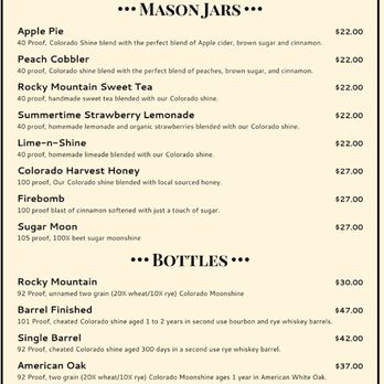 3 Hundred Days Distilling - Moonshine menu - Distilleries Near Me - Monument, Colorado 3 Hundred Days Distilling - Moonshine menu - Distilleries Near Me - Monument, Colorado