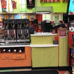 the inside of a fast food restaurant