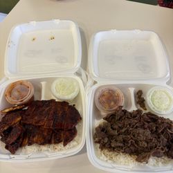 Big Bowl Korean BBQ - left: 6. Spicy Chicken right: 1. Beef Bulgogi