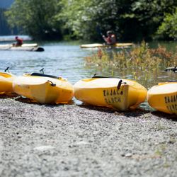 Zajac Ranch for Children - Kayaks on Stave Lake