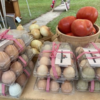 Produce on the Patch - baskets of eggs and tomatoes - Farmers Market Near Me - Ludowici, Georgia