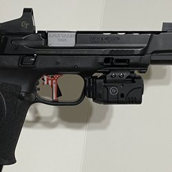 1911 Acadamy - S&W M&P9 M2.0 PC 5" with Apex flat-faced, forward set red freedom edition trigger & Apex Grade semi drop-in 5.5" threaded barrel.