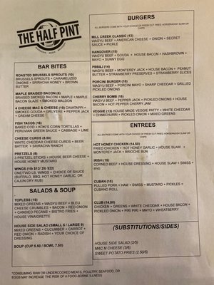 Menu photo 2 The Half Pint Marysville, OH