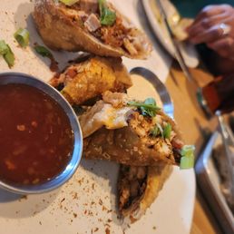 Blackened chicken egg rolls with Thai Chili sauce & Tangy Mustard sauce