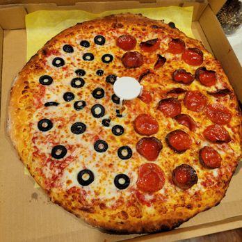 Magic Mike's Pizza Express - Build your own pizza (large); half olives, half pepperoni & mushroom (missing the mushrooms) - Pizza Near Me - Cypress, California