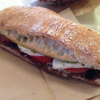 Bakery Nouveau - Caprese sandwich, with 3 thick pcs of mozzarella cheese, tomato, and presto spread on the bread. - Bakeries Near Me - Seattle, Washington
