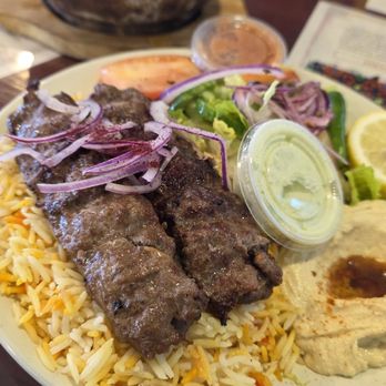 Mandi Xpress - Beef Koobideh (front), Fahsah (back) - Coffee & Tea Near Me - Riverside, California Mandi Xpress - Beef Koobideh (front), Fahsah (back) - Coffee & Tea Near Me - Riverside, California