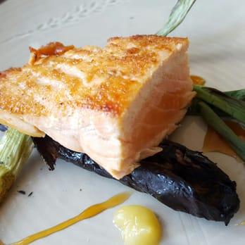 The Conservatory - Salmon perfectly cooked to my taste. Surprisingly went well with the eggplant and grilled scallion. - New American Near Me - Half Moon Bay, California The Conservatory - Salmon perfectly cooked to my taste. Surprisingly went well with the eggplant and grilled scallion. - New American Near Me - Half Moon Bay, California