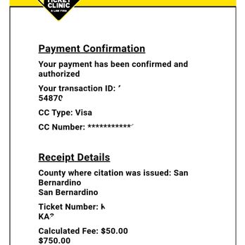The Ticket Clinic - Receipt - Criminal Defense Law Near Me - Los Angeles, California