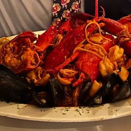 a large plate of seafood