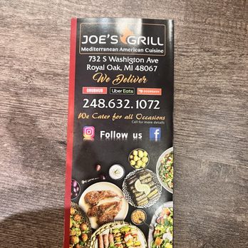 Joe's Grill - Menu Front - Mediterranean Near Me - Royal Oak, Michigan