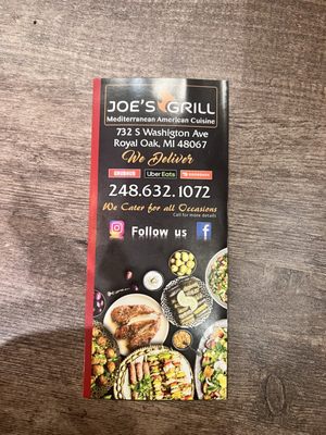 Menu photo 1 Joe's Grill Royal Oak, MI