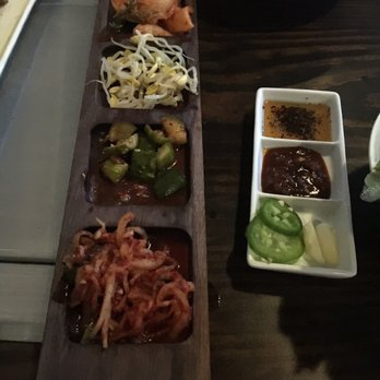 Char Korean Bar & Grill - Banchan tray. $6 Complimentary with the combo large group dishes. - Korean Near Me - Atlanta, Georgia Char Korean Bar & Grill - Banchan tray. $6 Complimentary with the combo large group dishes. - Korean Near Me - Atlanta, Georgia