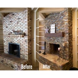 FD Handyman Services - Demolished mantle and hearth to re-face fireplace. Installed new stacked stone, Mantle and hearth. 5 day project. Poway, CA