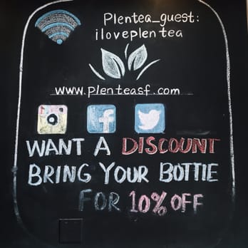 Plentea - 10% off discount for bringing the empty bottle on your next visit. - Tea Rooms Near Me - San Francisco, California