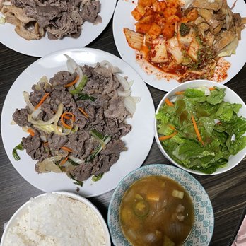BBQ Arirang - Take out for 2 - bulgogi, brisket, pork belly, white rice, soybean paste soup, kimchi, radish, fish cakes, mashed potatoes, side salad - Korean Near Me - Lynnwood, Washington BBQ Arirang - Take out for 2 - bulgogi, brisket, pork belly, white rice, soybean paste soup, kimchi, radish, fish cakes, mashed potatoes, side salad - Korean Near Me - Lynnwood, Washington