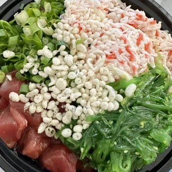 Pokeway - Poke bowl with multi-grain rice, ahi, crab salad, ocean salad and green onions - Poke Near Me - Honolulu, Hawaii