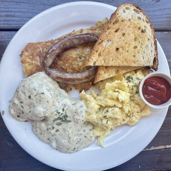 Working Class - "The Day Off" (Biscuits and Gravy, 2 Scrambled Eggs, 2 Sausage, Hash browns, and Sourdough Toast) - Breakfast & Brunch Near Me - San Diego, California Working Class - "The Day Off" (Biscuits and Gravy, 2 Scrambled Eggs, 2 Sausage, Hash browns, and Sourdough Toast) - Breakfast & Brunch Near Me - San Diego, California